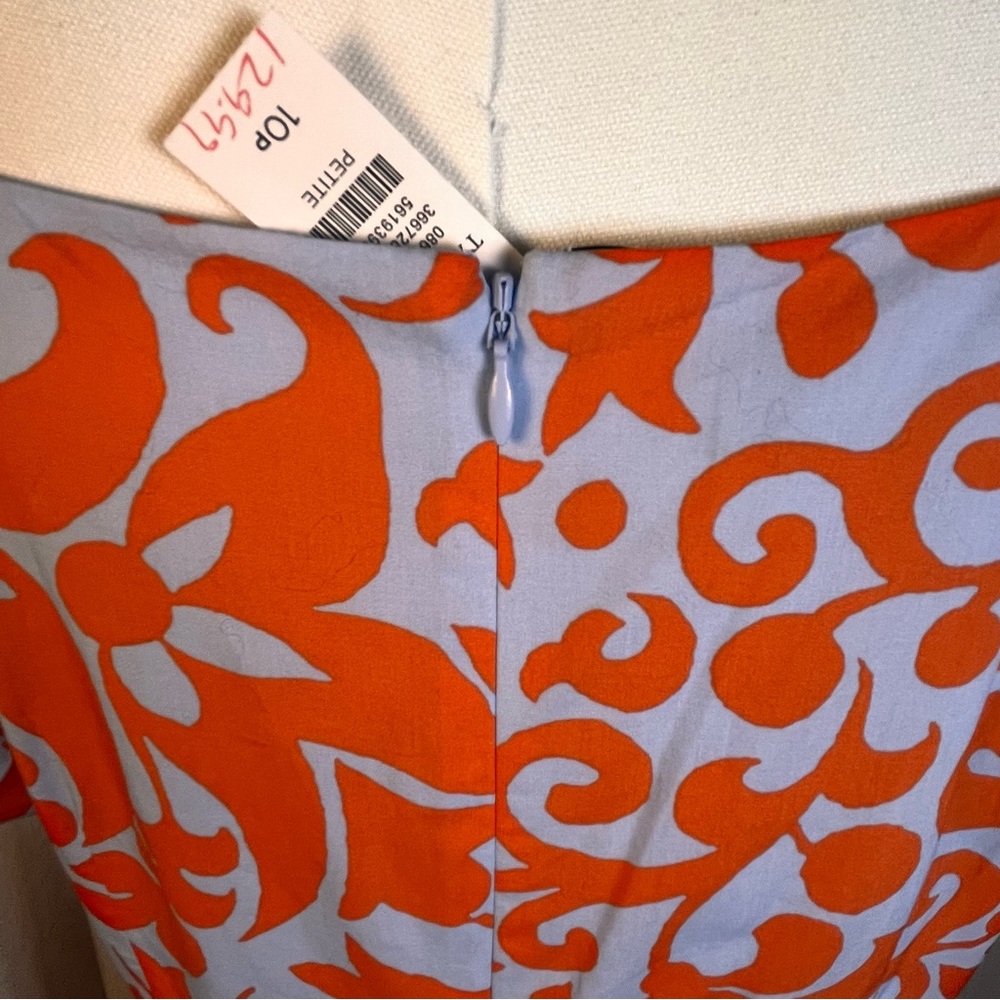 Talbots Summer Spring Orange and White Jacobean Puff Sleeve Midi Dress NWT - Picture 8 of 10